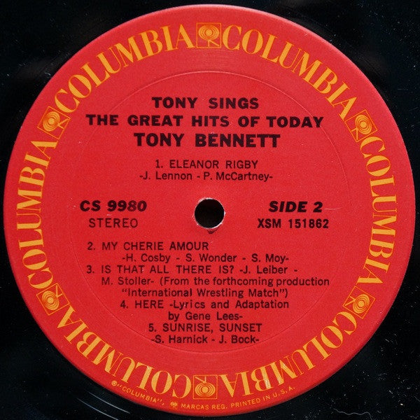 Tony Bennett : Tony Sings The Great Hits Of Today (LP, Album, RP)