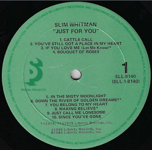 Slim Whitman : Just For You (LP, Album)