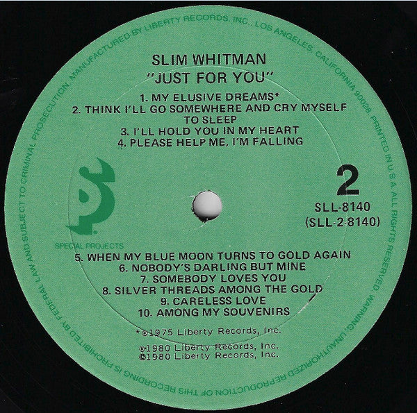 Slim Whitman : Just For You (LP, Album)