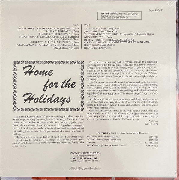 Perry Como : Home For The Holidays (LP, Album, S/Edition, Roc)