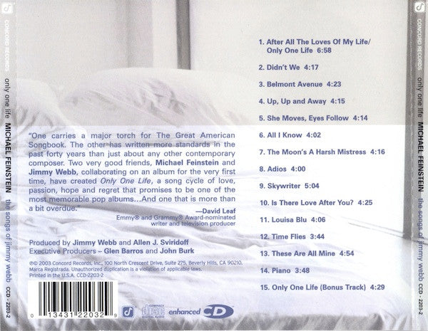 Michael Feinstein : Only One Life: The Songs Of Jimmy Webb (CD, Album, Enh)