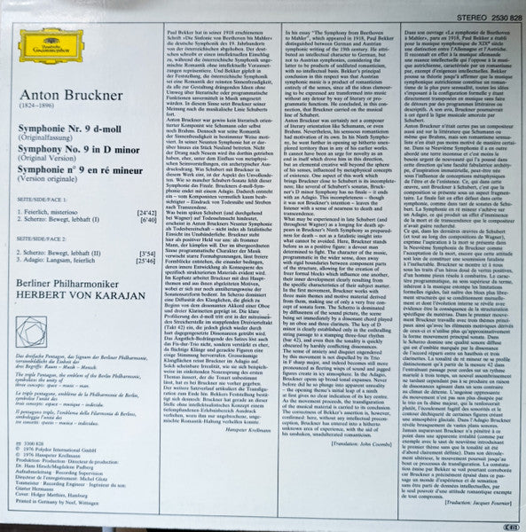 Anton Bruckner - Berliner Philharmoniker · Herbert von Karajan : Symphonie Nr. 9 (LP)