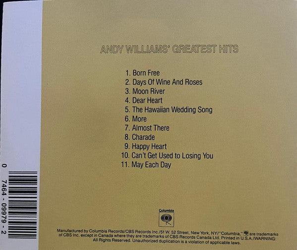 Andy Williams : Andy Williams' Greatest Hits (CD, Comp, RE)