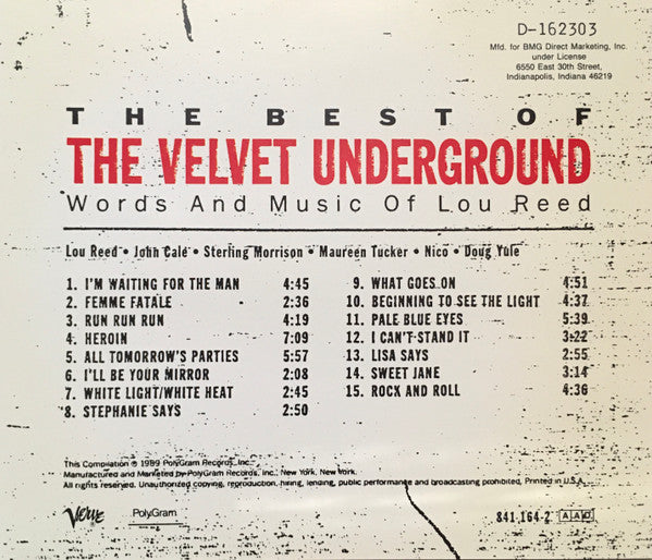 The Velvet Underground : The Best Of The Velvet Underground (Words And Music Of Lou Reed) (CD, Comp, Club, RE)