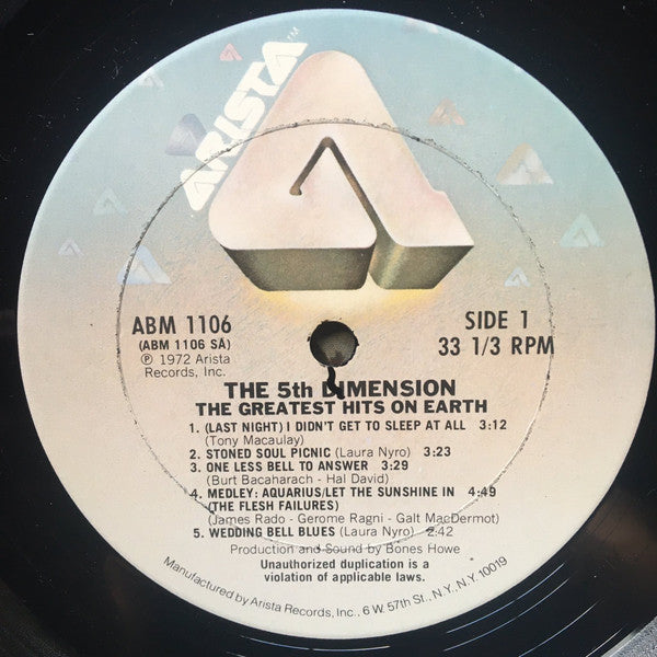 The Fifth Dimension : Greatest Hits On Earth (LP, Comp, RE)