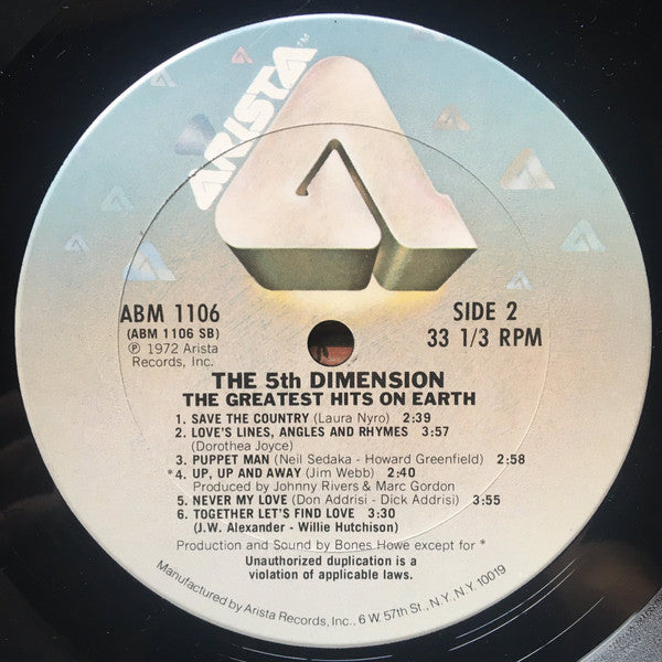 The Fifth Dimension : Greatest Hits On Earth (LP, Comp, RE)
