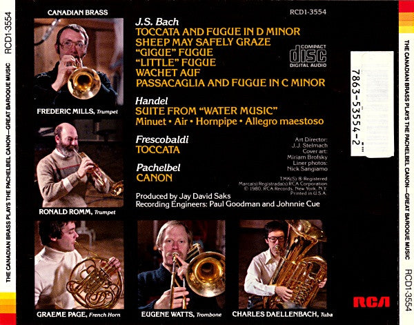 The Canadian Brass : The Pachelbel Canon: The Canadian Brass Plays Great Baroque Music (CD, Album, RE)
