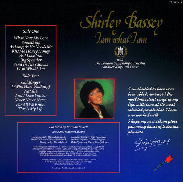 Shirley Bassey with London Symphony Orchestra Conducted By Carl Davis (5) : I Am What I Am (LP, Album)