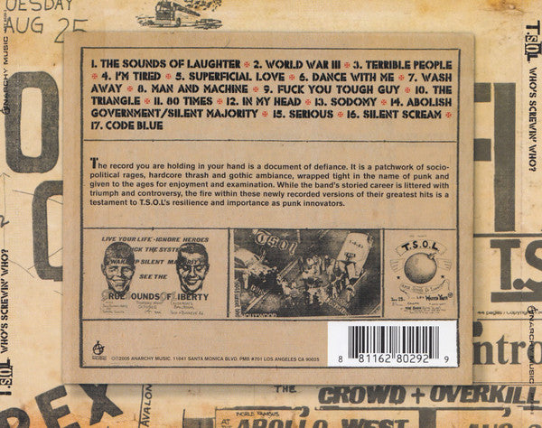 T.S.O.L. : Who's Screwin' Who? 18 T.S.O.L Greatest Non-Hits (CD, Album)