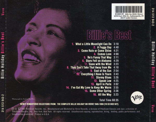 Billie Holiday : Billie's Best (CD, Comp, Club, RM, RP, BMG)