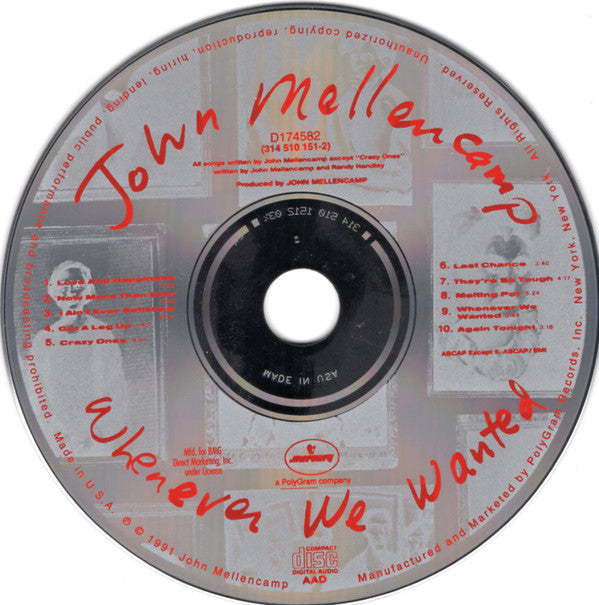John Cougar Mellencamp : Whenever We Wanted (CD, Album, Club)
