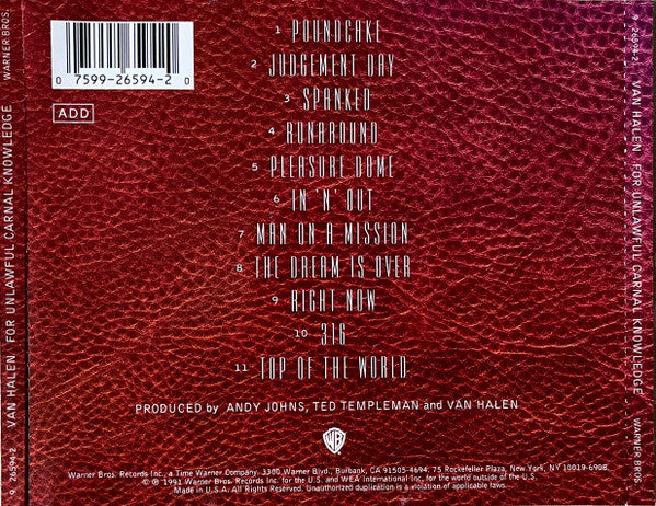 Van Halen : For Unlawful Carnal Knowledge (CD, Album, RP, Cin)