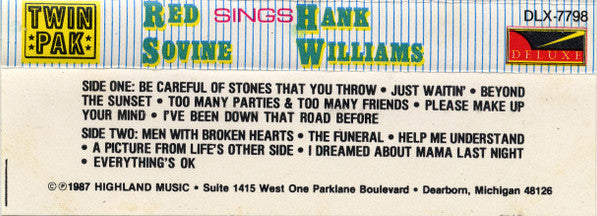 Red Sovine : Red Sovine Sings Hank Williams (Cass, Album, Dol)