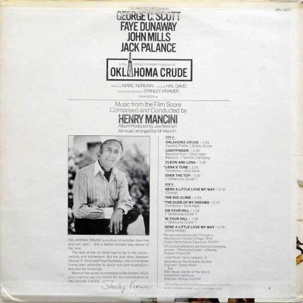 Henry Mancini - Oklahoma Crude  (Music From The Film Score) (LP) (VG) - Endless Media