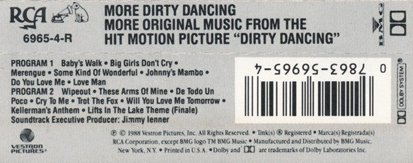 Various : More Dirty Dancing: More Original Music From The Hit Motion Picture "Dirty Dancing" (Cass, Comp, Dol)