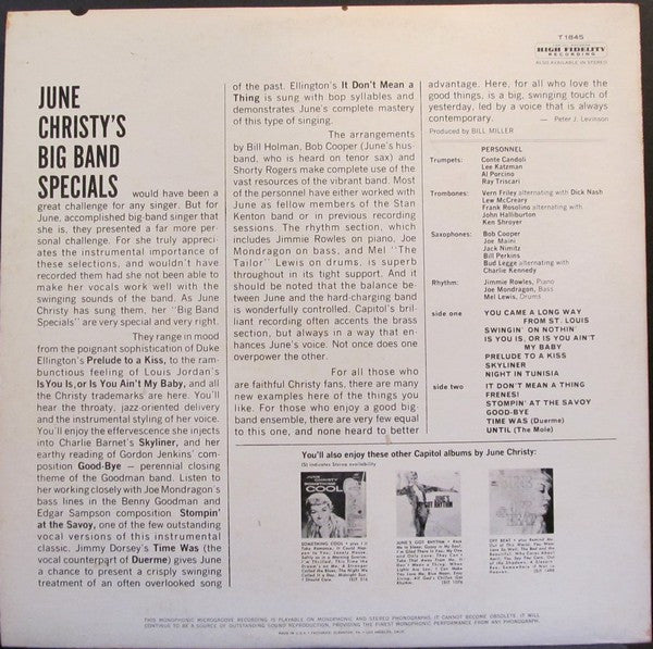 June Christy : Big Band Specials (LP, Album, Mono)