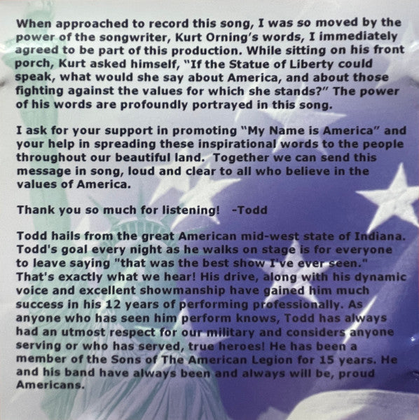 Todd Allen Herendeen : My Name Is America (CD, Single)
