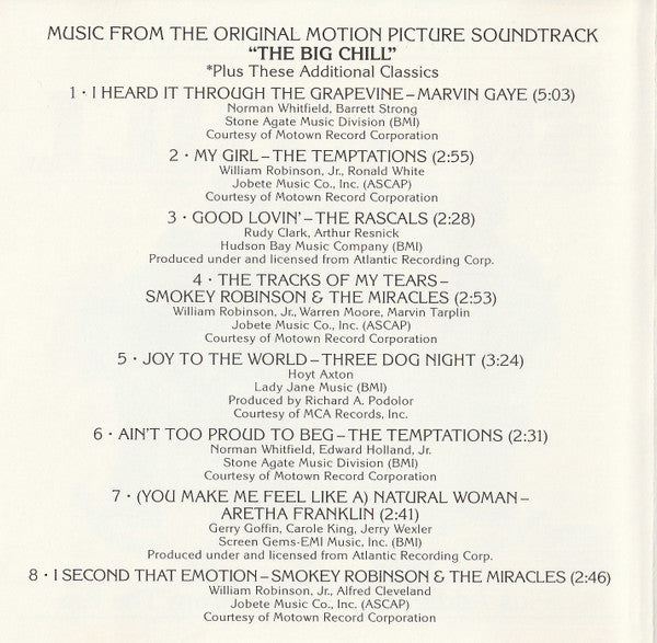 Various : (Original Motion Picture Soundtrack) The Big Chill (Plus Additional Classics From The Era) (CD, Comp, Club, CRC)
