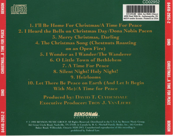 Dino Kartsonakis : Christmas...A Time For Peace (CD, Album, Club, RE)
