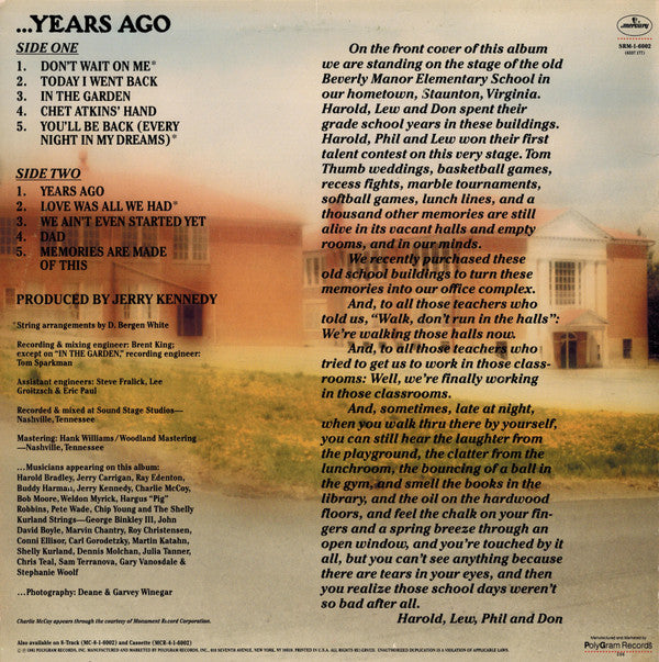 The Statler Brothers : Years Ago (LP, Album, 26 )