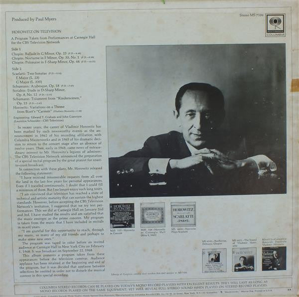 Vladimir Horowitz - Horowitz On Television (LP) (VG) - Endless Media