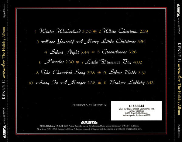 Kenny G (2) : Miracles - The Holiday Album (CD, Album, Club)