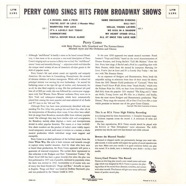 Perry Como : Perry Como Sings Hits From Broadway Shows (LP, Album)