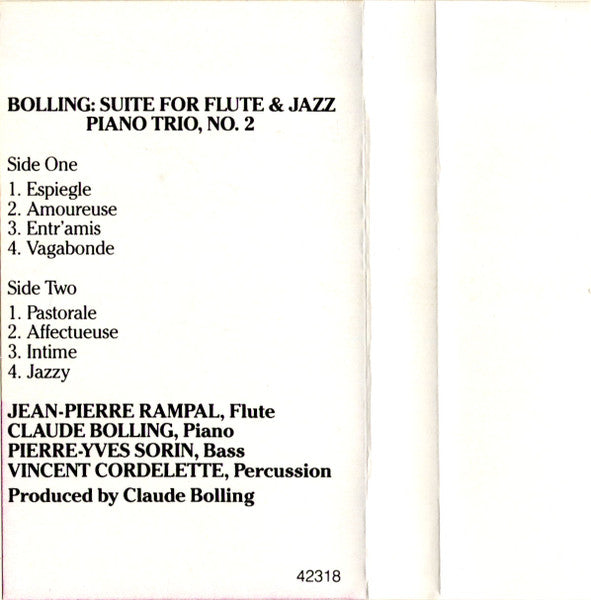 Jean-Pierre Rampal, Claude Bolling : Bolling: Suite No. 2 For Flute And Jazz Piano Trio (Cass)