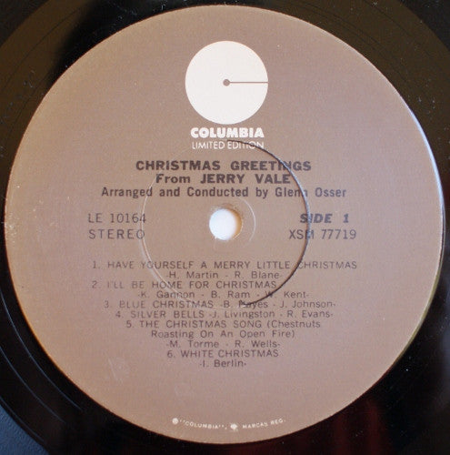 Jerry Vale : Christmas Greetings From Jerry Vale (LP, Album, RE)