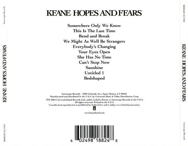 Keane : Hopes And Fears (CD, Album)