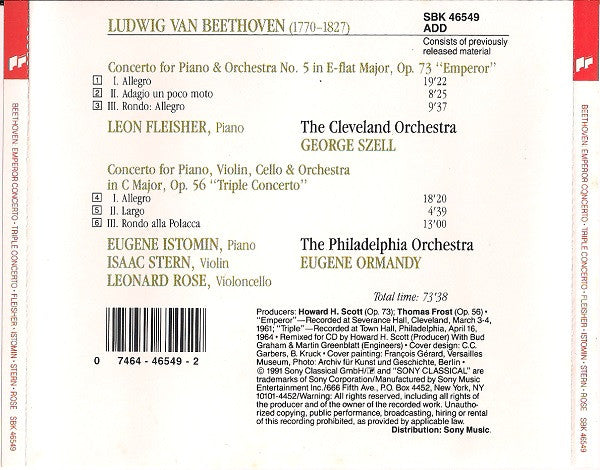 Ludwig van Beethoven : Piano Concerto No. 5 "Emperor" / "Triple Concerto" (CD, Comp)