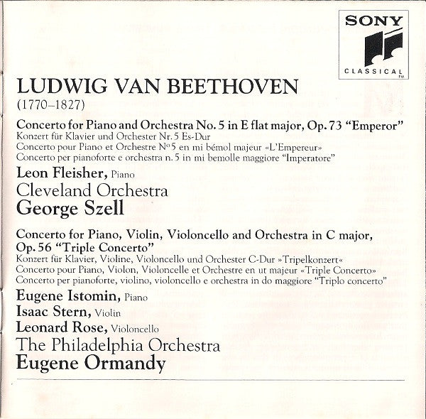 Ludwig van Beethoven : Piano Concerto No. 5 "Emperor" / "Triple Concerto" (CD, Comp)