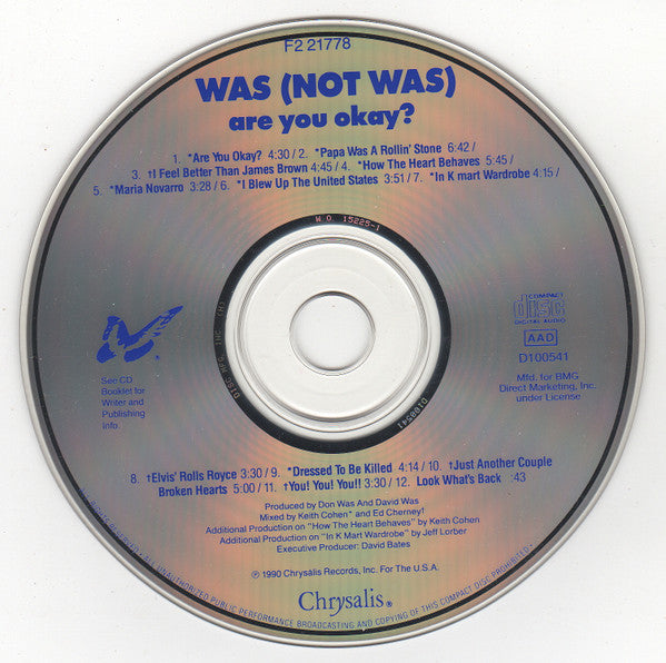 Was (Not Was) : Are You Okay? (CD, Album, Club)