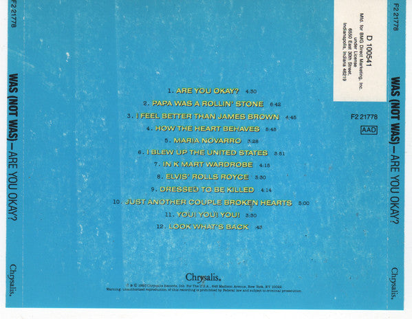 Was (Not Was) : Are You Okay? (CD, Album, Club)