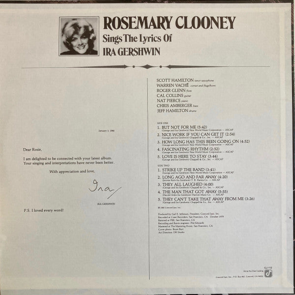 Rosemary Clooney - Rosemary Clooney Sings The Lyrics Of Ira Gershwin (LP) (VG+) - Endless Media