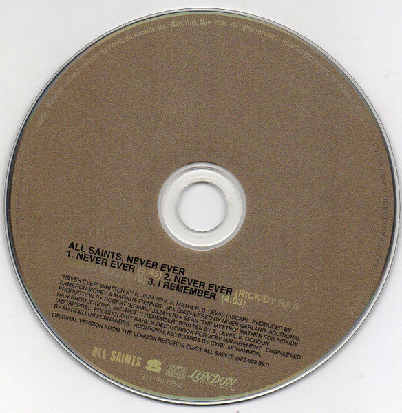 All Saints : Never Ever (CD, Single, Car)