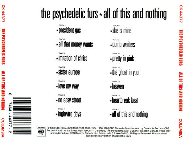 The Psychedelic Furs : All Of This And Nothing (CD, Comp, RE)