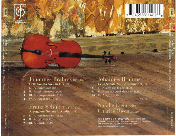 Johannes Brahms, Franz Schubert, Natalie Clein, Charles Owen (2) : Cello Sonatas Nos. 1 & 2, Arpeggione Sonata (CD, Album)