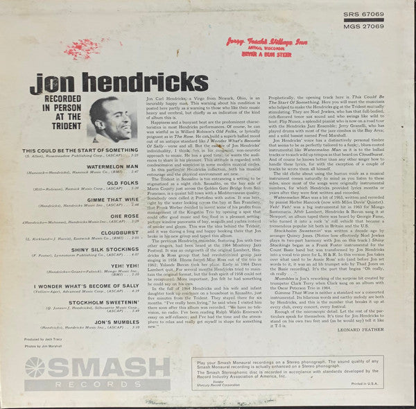 Jon Hendricks : Recorded In Person At The Trident (LP, Album, Mono)