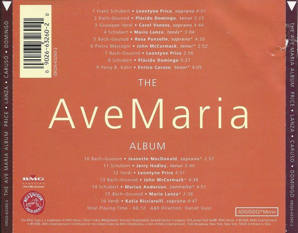 Leontyne Price, Mario Lanza, Enrico Caruso, Placido Domingo : The Ave Maria Album (CD, Comp, Mono)