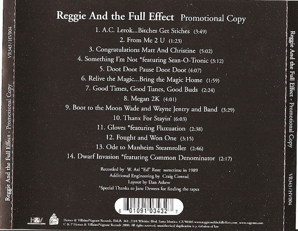 Reggie And The Full Effect : Promotional Copy (CD, Album, RE, WEA)