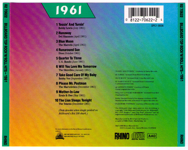 Various : Billboard Top Rock'N'Roll Hits - 1961 (CD, Comp, RE)