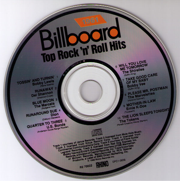 Various : Billboard Top Rock'N'Roll Hits - 1961 (CD, Comp, RE)