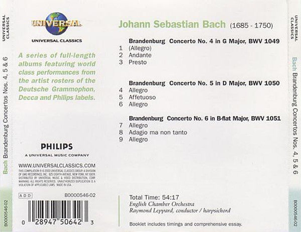 Johann Sebastian Bach, English Chamber Orchestra : Brandenburg Concertos Nos. 4, 5 & 6 (CD)
