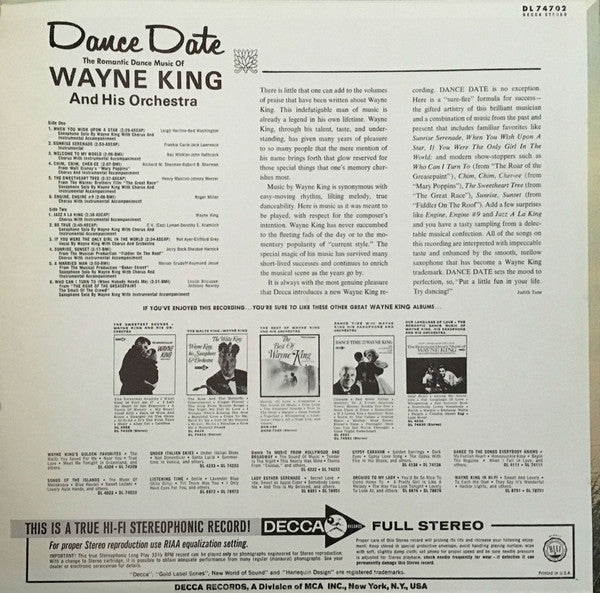 Wayne King And His Orchestra - Dance Date (LP) (VG) - Endless Media