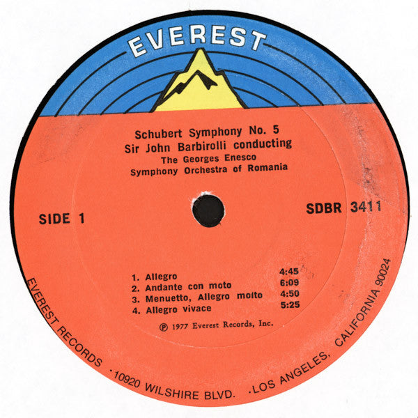 Franz Schubert, Sir John Barbirolli Conducting Orchestra Simfonică A Filarmonicii De Stat "George Enescu" : Schubert Symphonies Nos. 5 And 8 (LP, Album, RE)