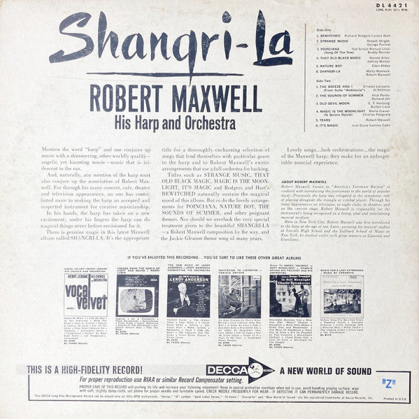 Robert Maxwell, His Harp And Orchestra - Shangri-La (LP) (VG) - Endless Media