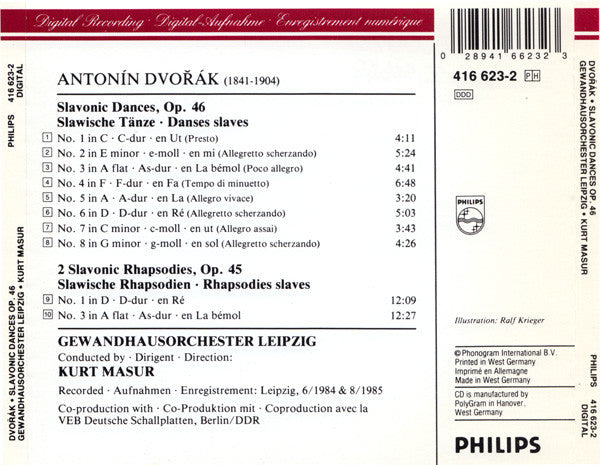 Antonín Dvořák - Gewandhausorchester Leipzig • Kurt Masur : Slavonic Dances Op. 46 / Slawische Tänze • Danses Slaves (CD, Album)