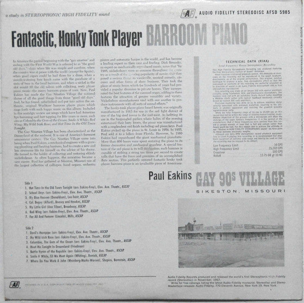 Paul Eakins : Fantastic Honky Tonk Player Barroom Piano (LP)