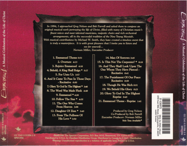 Various : Emmanuel A Musical Celebration Of The Life Of Christ (CD, Album, Comp)